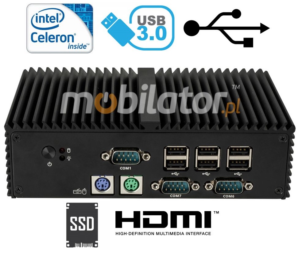 Wytrzymay Mini Komputer Przemysowy Bezwentylatorowy MiniPC mBOX Q190X SSD
